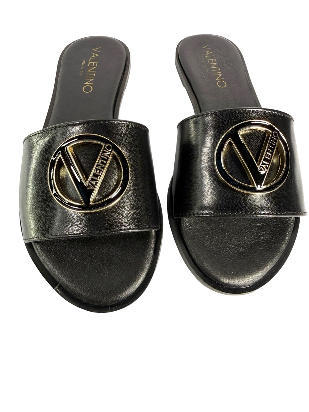 Valentino Black Leather Logo Slide Sandals - Picture 2 of 11